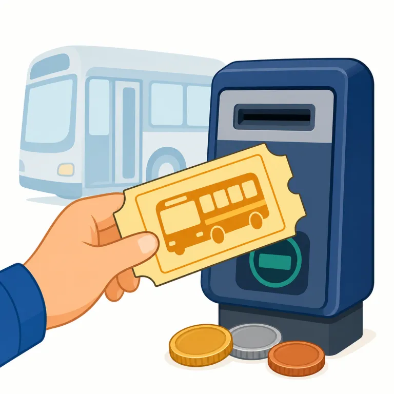 fare（運賃・名詞）の覚え方イラスト — fare を見たら、まず「乗る前後に払うお金」を思い浮かべる