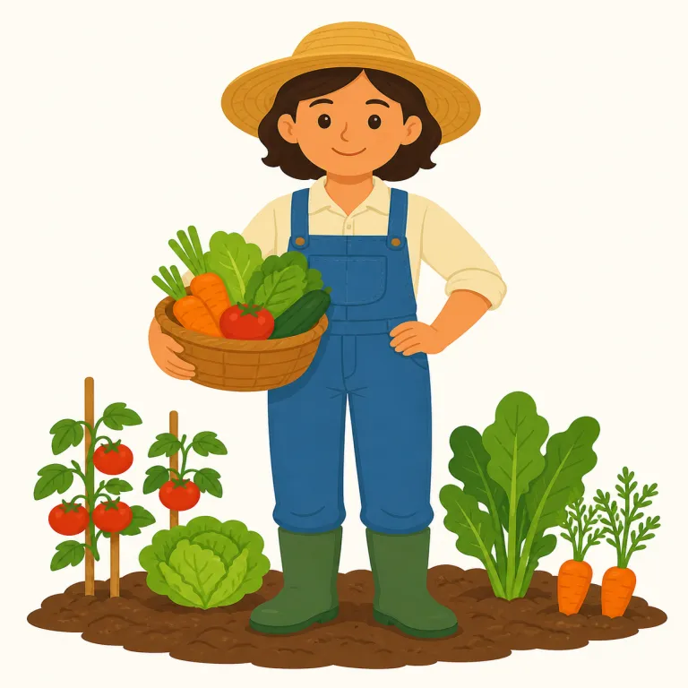 farmer（農家・名詞）の覚え方イラスト — まずは farm「農場・農業」を確実に押さえ、そこに -er「〜する人」が付いて farmer =「農業をする人」と取ると覚えやすいです