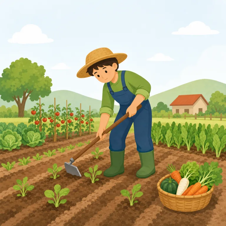farming（農業・名詞）の覚え方イラスト — この farming は、個々の「農作業」そのものではなく、作物生産や畜産を含む仕事・産業としての「農業」を指す用法として覚えます