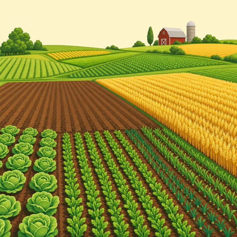 farmland（農地・名詞）の覚え方イラスト — farm「農場・農業」と land「土地」を合わせた、意味が見えやすい複合語です