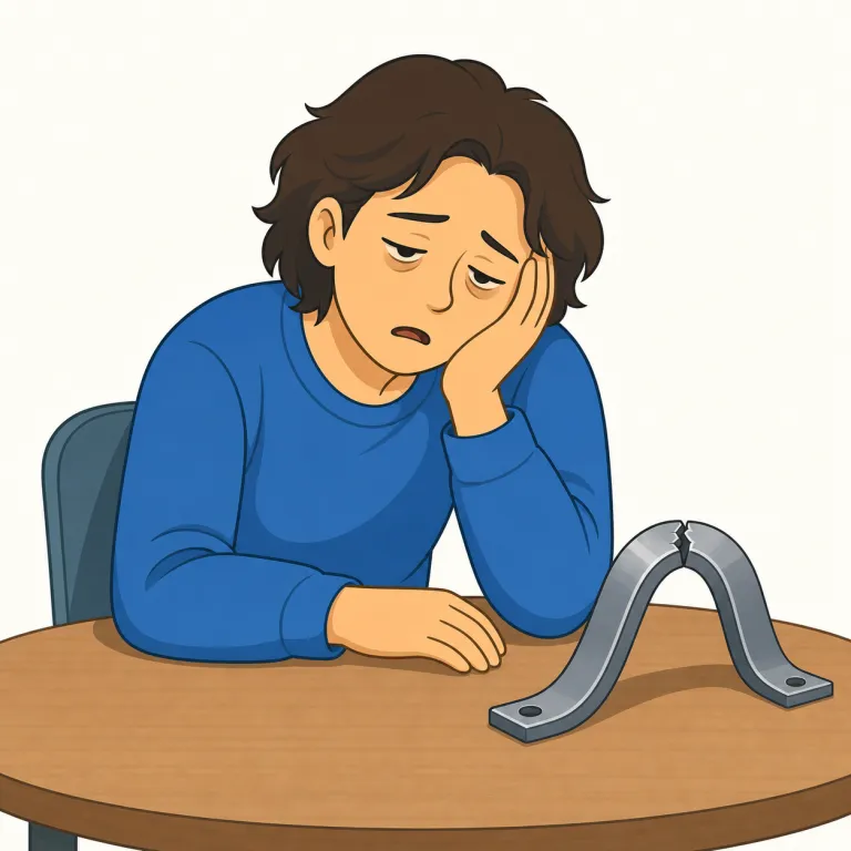 fatigue（疲労、疲れ、（金属など材料の）疲労・名詞）の覚え方イラスト — fatigue はまず形容詞 fatigued（疲れ切った）や、名詞の extreme fatigue（極度の疲労）とセットで覚えると定着しやすい語です