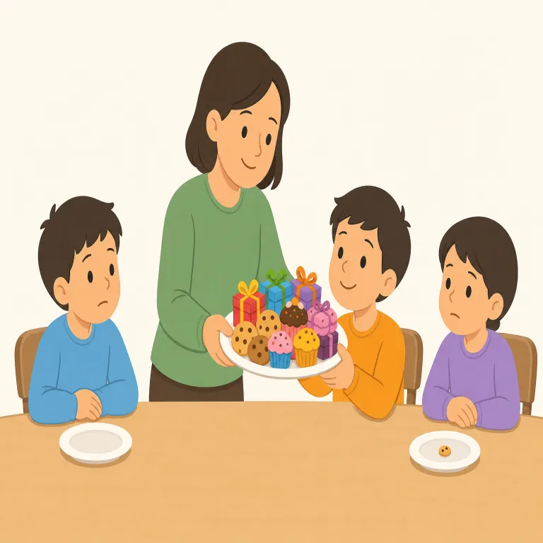 favoritism（えこひいき・名詞）の覚え方イラスト — favorite（お気に入り）を知っていれば、「ある人を favorite 扱いすること」が favoritism とつながる