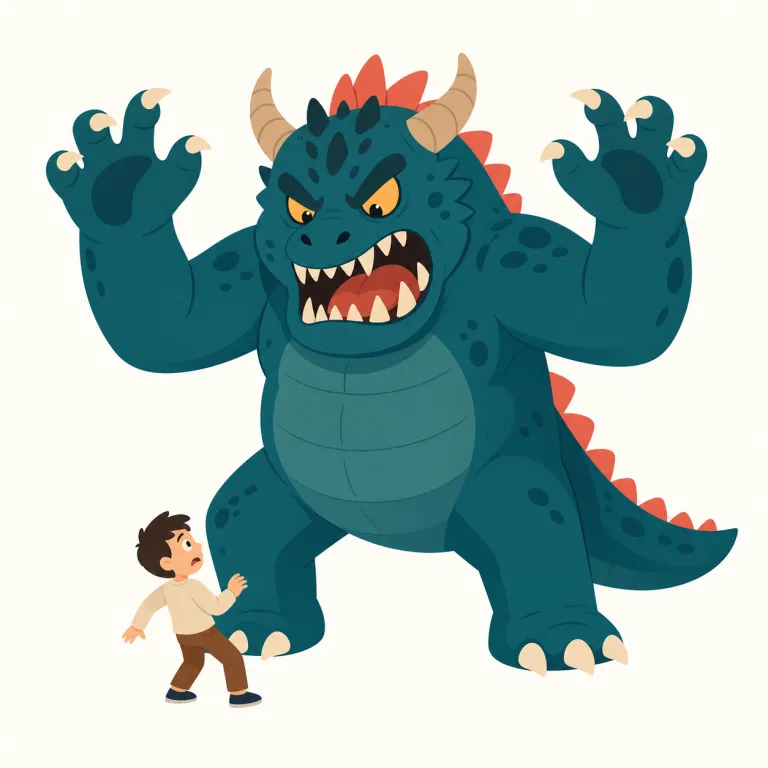 fearsome（恐ろしい・形容詞）の覚え方イラスト — fearsome は fear「恐れ」＋ -some「その性質を持つ」と考えると、「恐れを起こさせる」とつながります