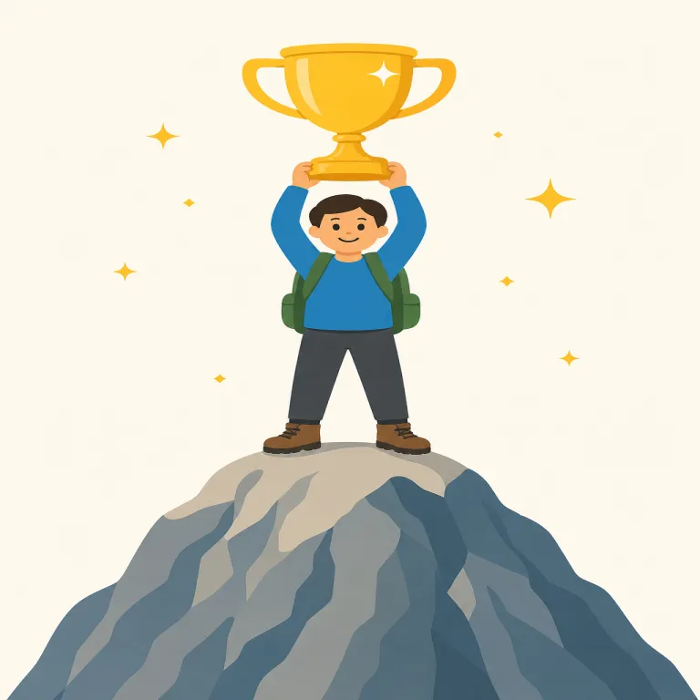 feat（偉業・名詞）の覚え方イラスト — feat は achievement と結びつけつつ、「大きな困難を乗り越えて成し遂げた偉業」と覚えます