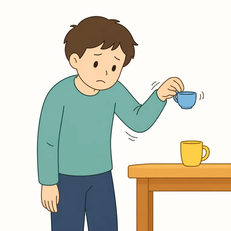 feebly（弱々しく・副詞）の覚え方イラスト — feeble「弱い・か弱い」を知っていれば、そのまま -ly が付いて「弱々しく」と取れる