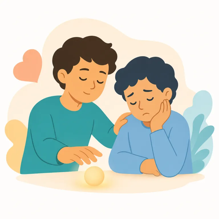 feel for（に同情する、気の毒に思う、を手探りで探る・句動詞）の覚え方イラスト — feel は「感じる・触って確かめる」