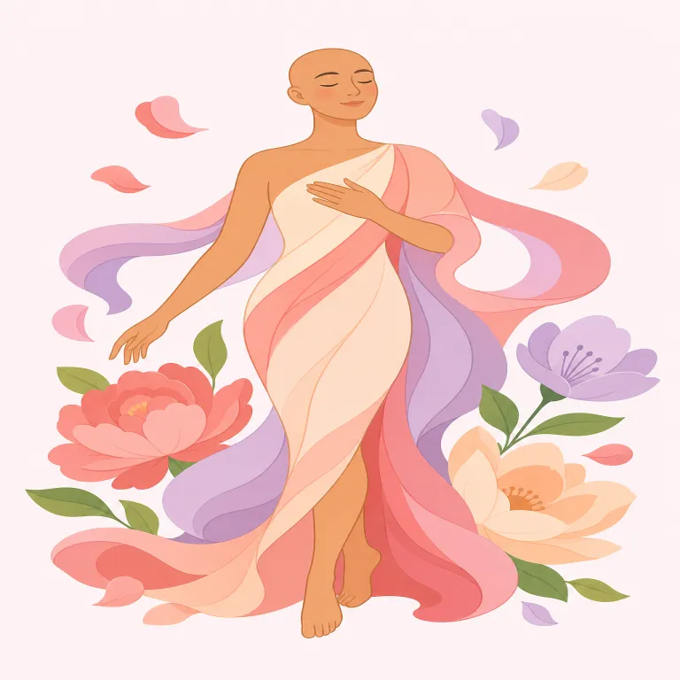 femininity（女性らしさ・名詞）の覚え方イラスト — feminine が「女性的な」で、それに -ity が付いて「その性質・らしさ」になった形と見ると覚えやすいです