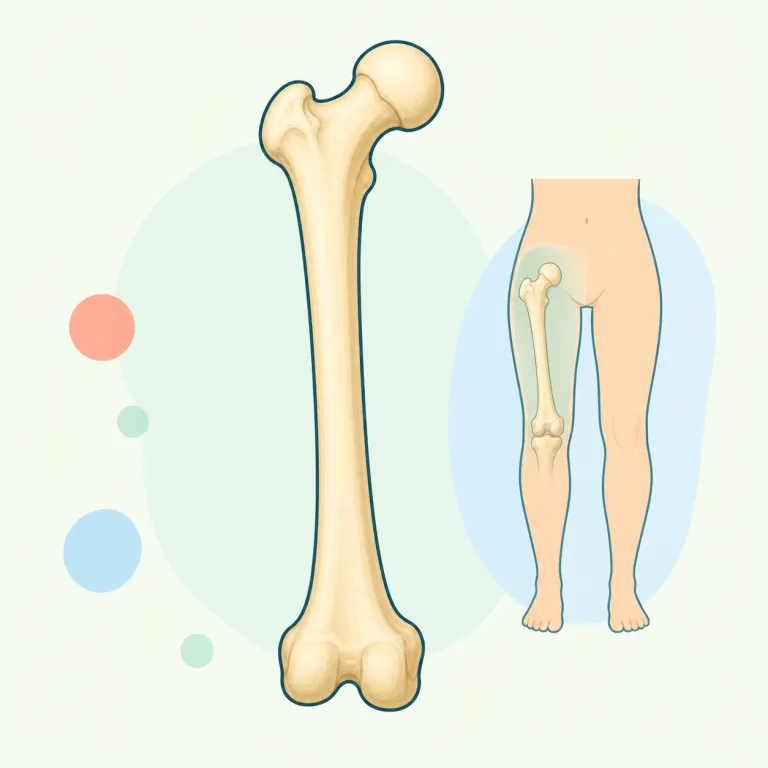 femur（大腿骨・名詞）の覚え方イラスト — 医療英語では、骨そのものの名前より形容詞形の femoral のほうを先に見かけることがあります