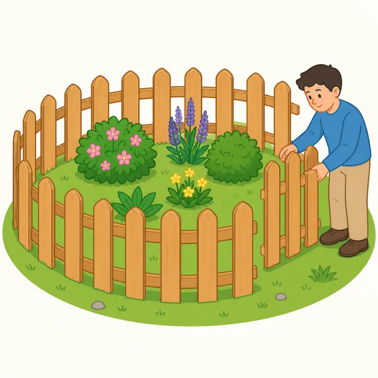 fence in（囲い込む・句動詞）の覚え方イラスト — この「囲い込む」は、相手や領域の周りに境界を作り、管理しやすい範囲へ取り込むイメージで覚える