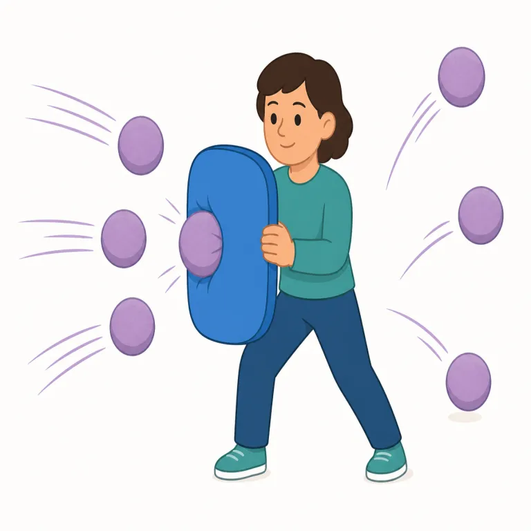 fend off（かわす・句動詞）の覚え方イラスト — まず off を「離して」と押さえると、fend off は危険や相手を自分から遠ざける動きで覚えやすいです