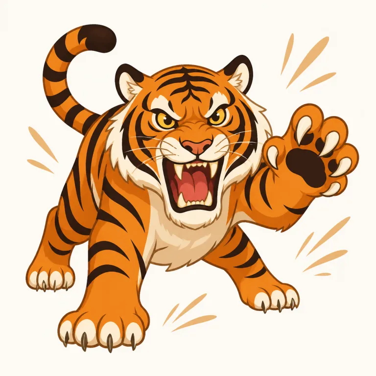 ferocious（凶暴な・形容詞）の覚え方イラスト — この意味の ferocious は、人や動物が危険なほど攻撃的で手に負えない「凶暴な」を表します