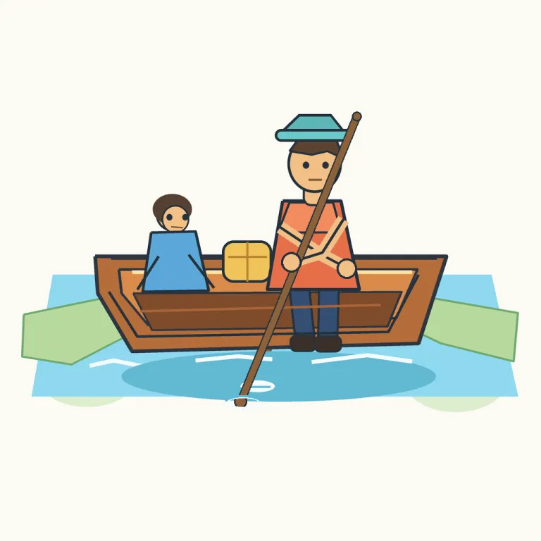ferryman（渡し船の船頭・名詞）の覚え方イラスト — ferryman は ferry と man に分けると覚えやすい語です