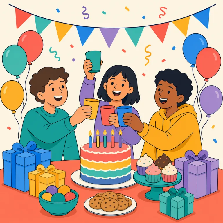 festive（お祝いの・形容詞）の覚え方イラスト — festival を知っていれば覚えやすい語で、festive は「祭り・祝祭っぽい雰囲気がある」とつなげると定着しやすいです