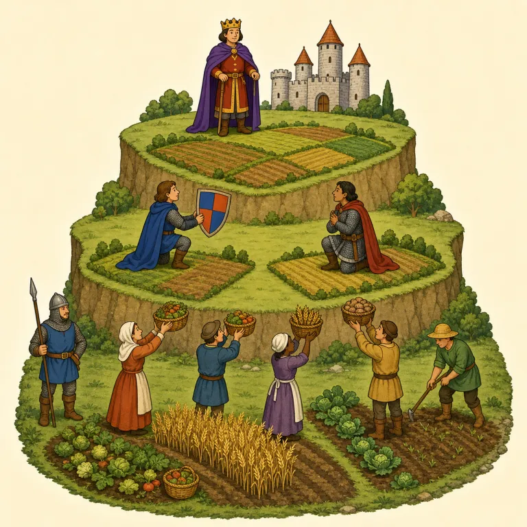feudalism（封建制・名詞）の覚え方イラスト — `-ism` は capitalism / socialism のように「主義・制度」を作る語尾なので、まず `feudal + ism` で「feudal な制度」と分けて覚える