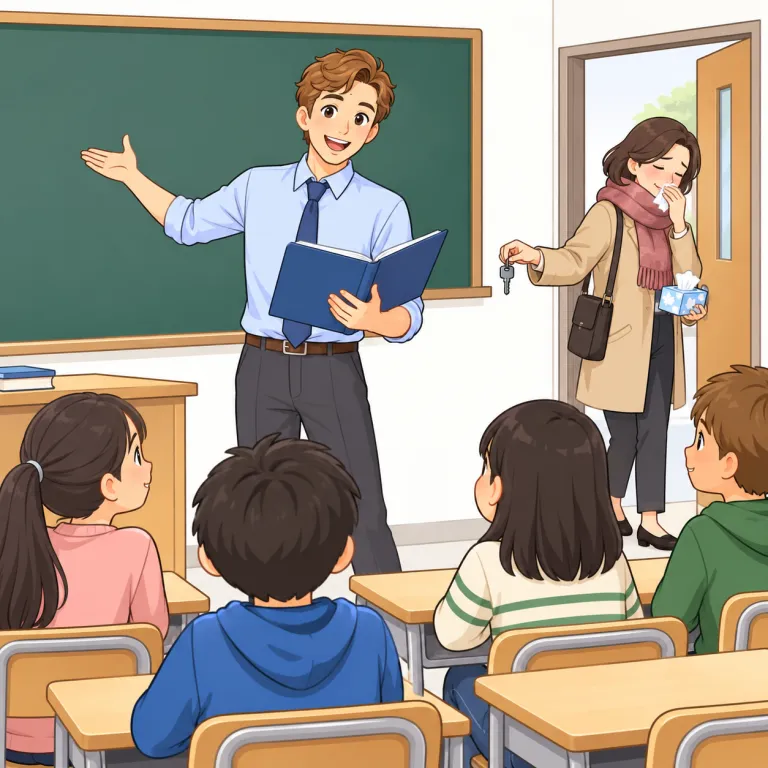fill in（代役をする・phrasal_verb）の覚え方イラスト