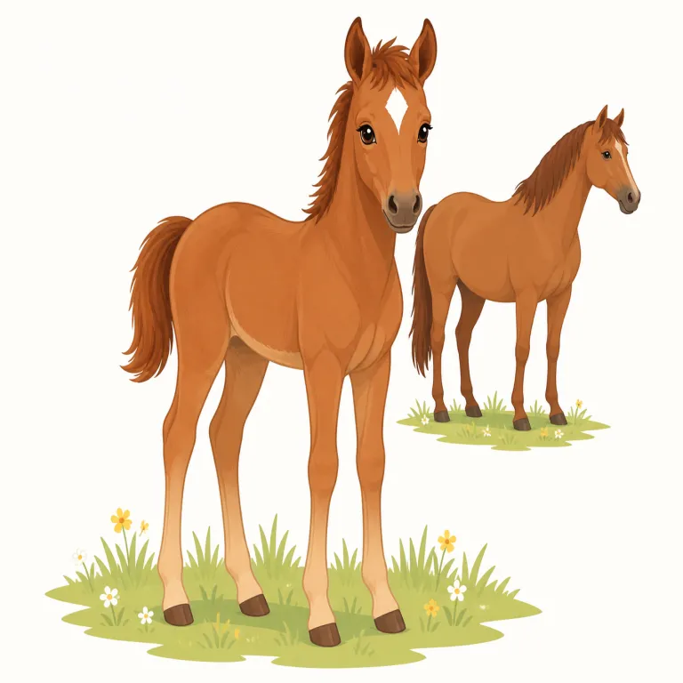 filly（若い牝馬・名詞）の覚え方イラスト — filly は horse 関連語の中で「若い・雌」に意味を絞って整理すると覚えやすい語です