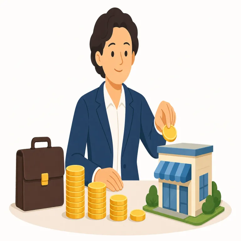 financier（金融家・名詞）の覚え方イラスト — financier は finance「金融、資金調達」に人を表す語尾が付いた語です