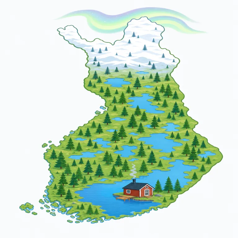 finland（フィンランド）の覚え方イラスト — Finlandは、Fin（フィン人）＋land（土地）で「フィン人の国」を意味する複合語