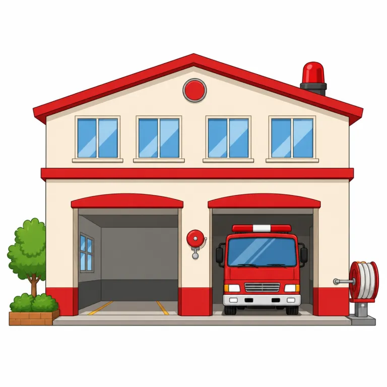 fire station（消防署・noun）の覚え方イラスト