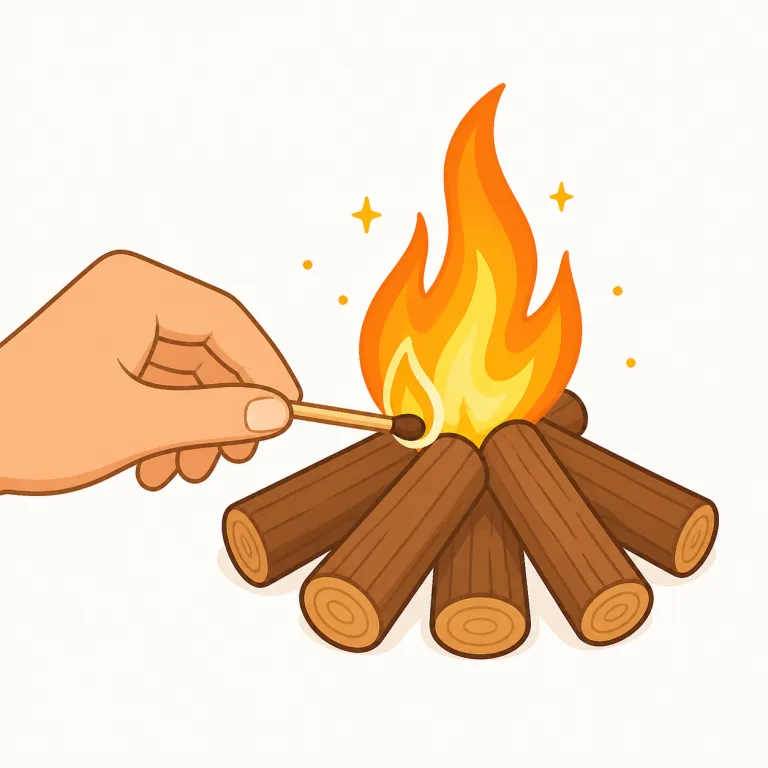 fire up（起動する・句動詞）の覚え方イラスト — "fire" を知っていれば核は「火を入れる」