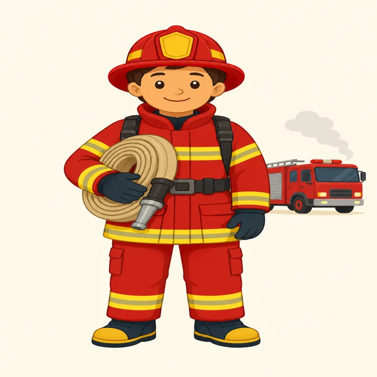 fireman（消防士・名詞）の覚え方イラスト — まず fire が「火」、man が「人」なので、形の上ではかなり覚えやすい語です