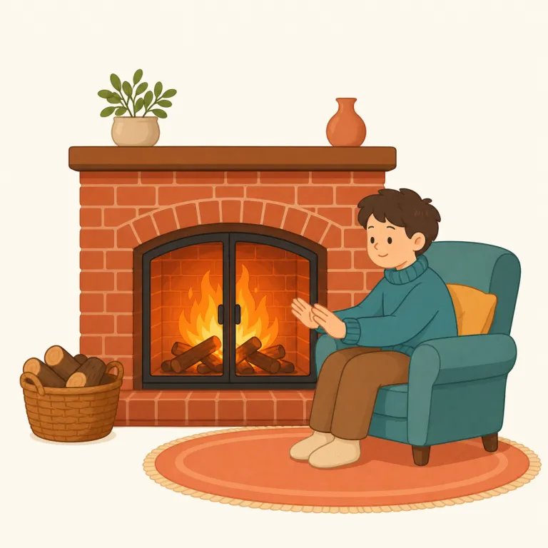 fireside（暖炉のそば・名詞）の覚え方イラスト — fire と side が見えれば「火の横」→「暖炉のそば」とかなり素直に取れる語