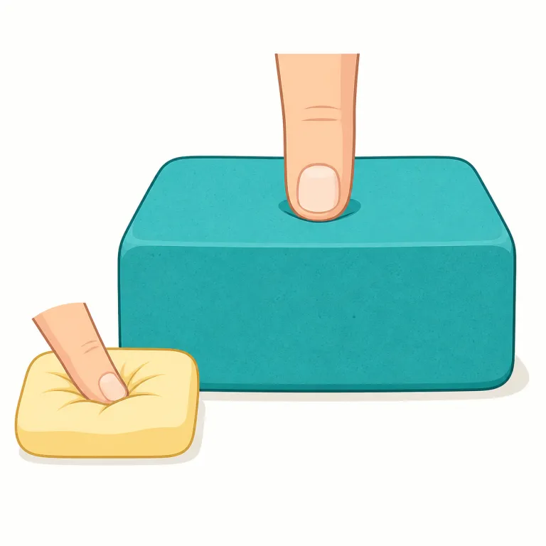 firmness（硬さ・名詞）の覚え方イラスト — firm の中心を「押してもへこたれず、安定している」と置くと、firmness はその感触の名詞になります