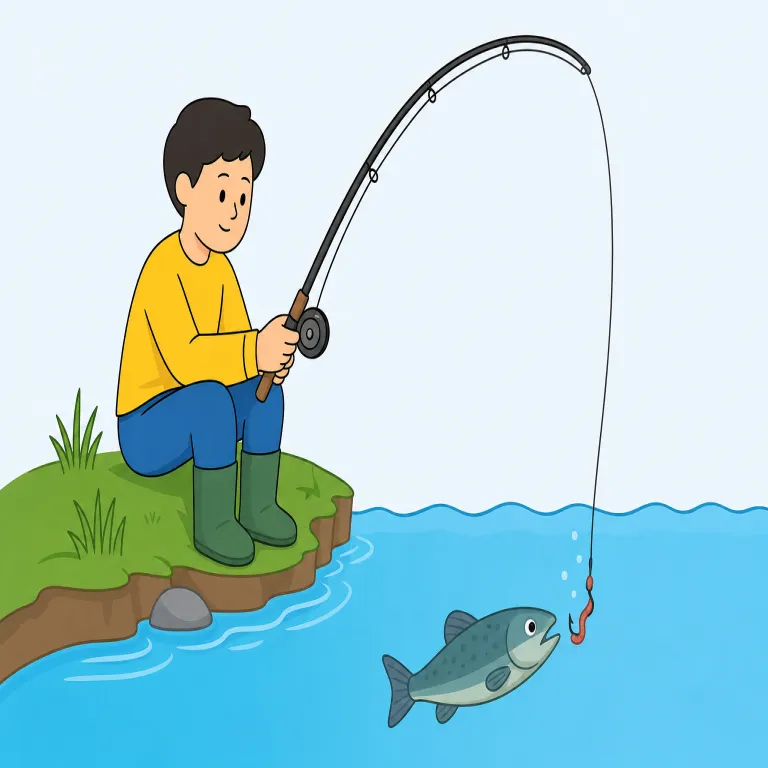 fish（魚を獲る・verb）の覚え方イラスト