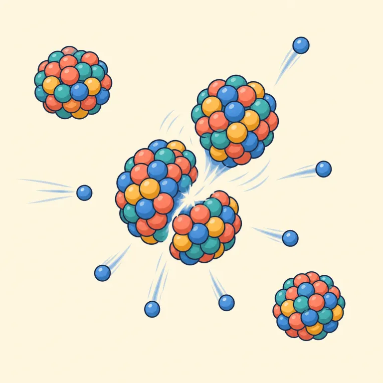 fissile（核分裂性の・形容詞）の覚え方イラスト — fission（核分裂）を知っていれば、その形容詞版が fissile と覚えるのが最短です