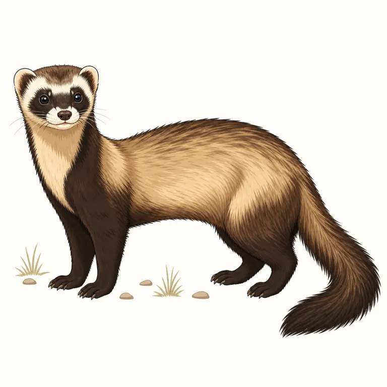 fitch（ケナガイタチ・名詞）の覚え方イラスト — 単独では覚えにくいので、「イタチ科の動物名」として polecat・ferret・mink との並びで覚えるのが近道です