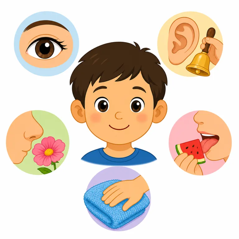 five senses（五感・名詞）の覚え方イラスト — まず sense を「感覚」として押さえ、複数形 senses で「いくつもの感覚」と広げると覚えやすいです