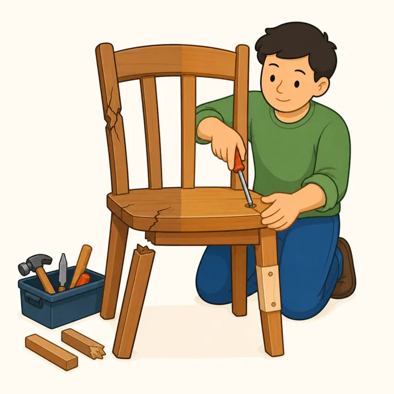 fix up（修理する・句動詞）の覚え方イラスト — fix up の修理する用法では、fix「直す」に up の「仕上げる、きちんと整える」感覚が加わります