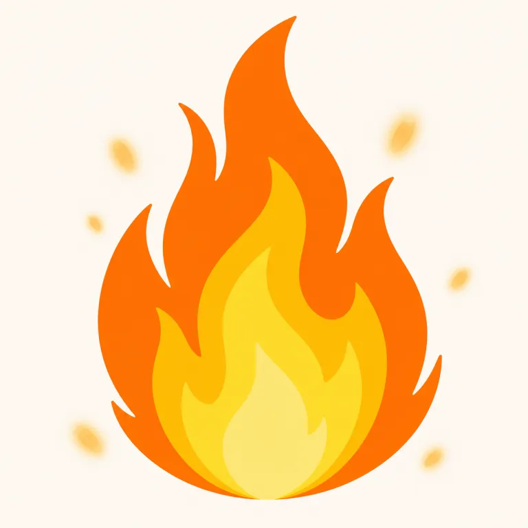 flame（炎・名詞）の覚え方イラスト — まず fire は「火」全体、flame はその中で目に見えて揺れる「炎の舌」の部分だと分けると覚えやすいです