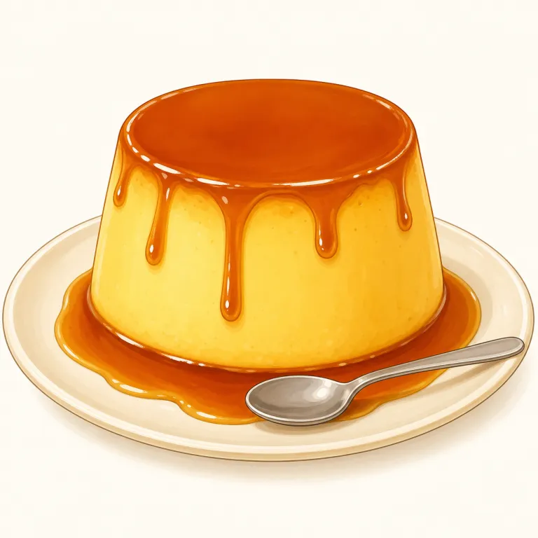 flan（カスタードタルト・名詞）の覚え方イラスト — flan は pastry, tart, custard と一緒に覚えるとよい語です
