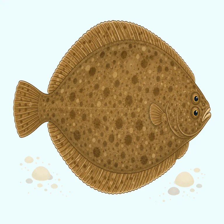 flatfish（カレイ・ヒラメ類・名詞）の覚え方イラスト — flat＋fish でまず「平たい魚」と押さえると入りやすい語です