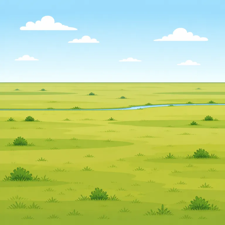 flatland（平地・名詞）の覚え方イラスト — flat は「平らな机・平らな道」の flat、land は土地