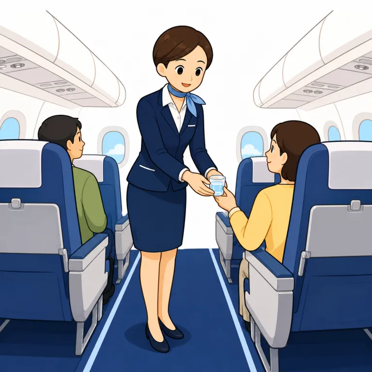 flight attendant（客室乗務員・noun）の覚え方イラスト