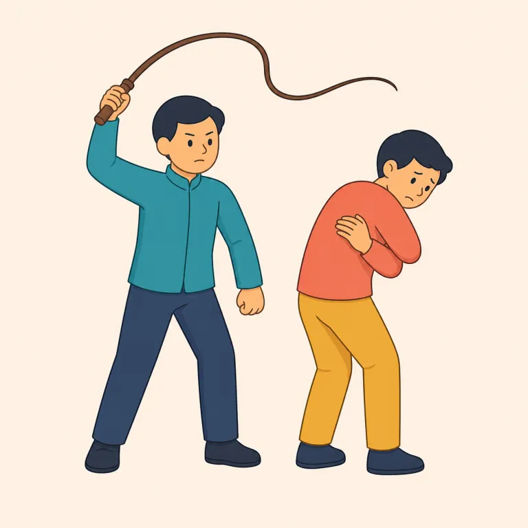 flogging（むち打ち・名詞）の覚え方イラスト — まず flog を「激しく打つ」という動詞で押さえ、-ing が付いて「その行為・処罰」になった名詞だと見ると覚えやすいです