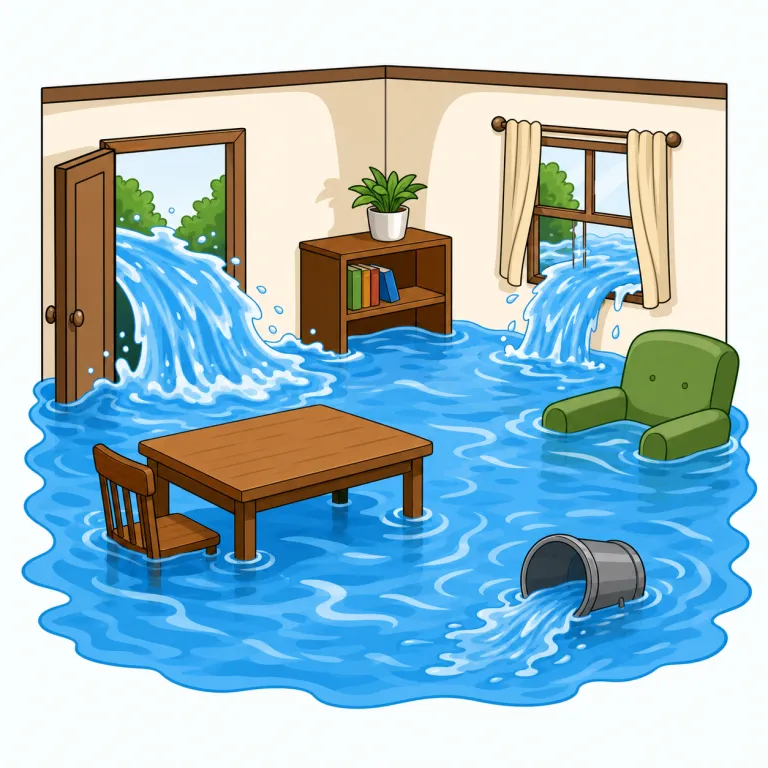 flood（水浸しにする・verb）の覚え方イラスト