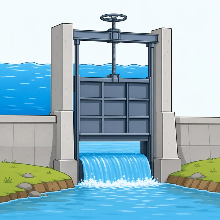 floodgate（水門・名詞）の覚え方イラスト — まず flood「洪水」と gate「門」に分けると覚えやすい語です