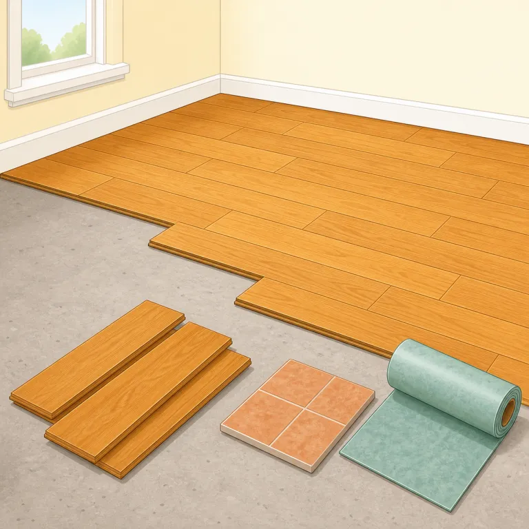 flooring（床材・名詞）の覚え方イラスト — floor を知っていれば核は「床」