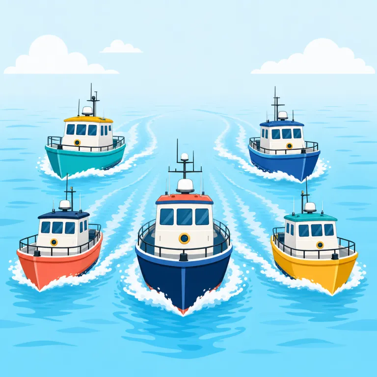 flotilla（小艦隊・名詞）の覚え方イラスト — float を知っていれば、flotilla は「浮かぶ船がいくつかまとまって進む集団」とイメージすると覚えやすいです