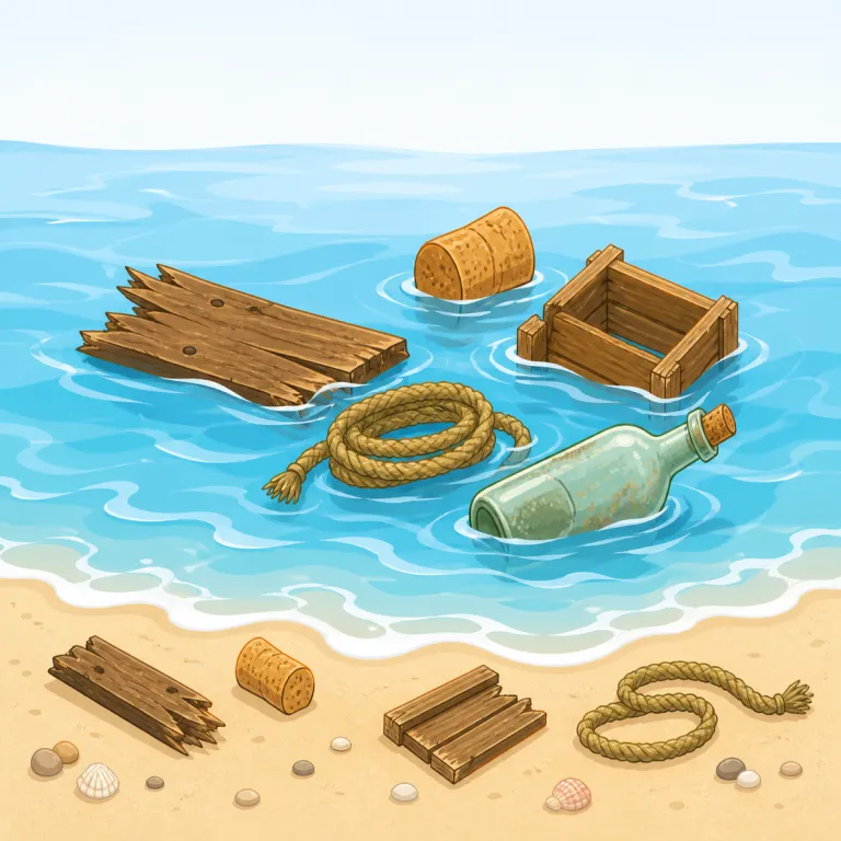 flotsam（漂流物・名詞）の覚え方イラスト — まず float（浮く）を知っているとつかみやすい語