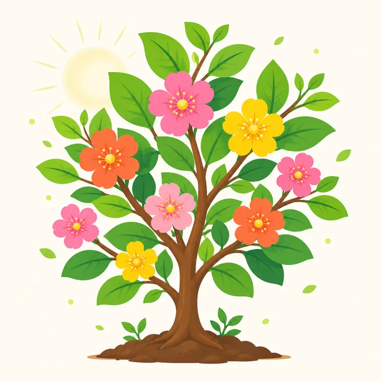 flourish（繁栄する・動詞）の覚え方イラスト — flourish を「繁栄する」として覚えるなら、flower「花」がよい環境で大きく開くイメージを使いましょう