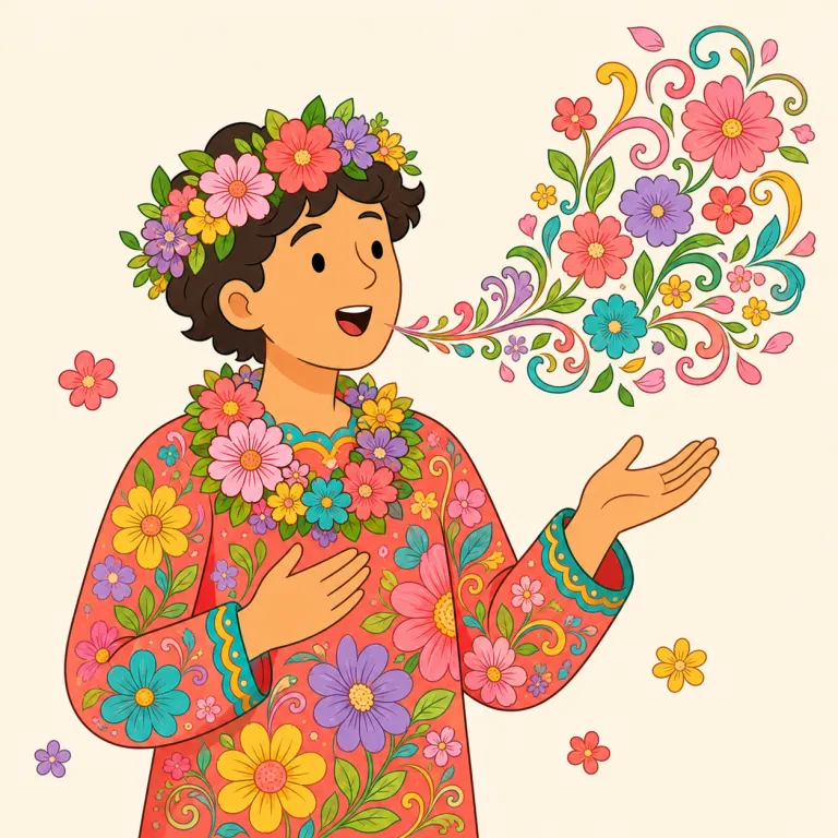 flowery（花柄の、花で飾った、修辞過多な・形容詞）の覚え方イラスト — まず flower が見えれば核はつかめます