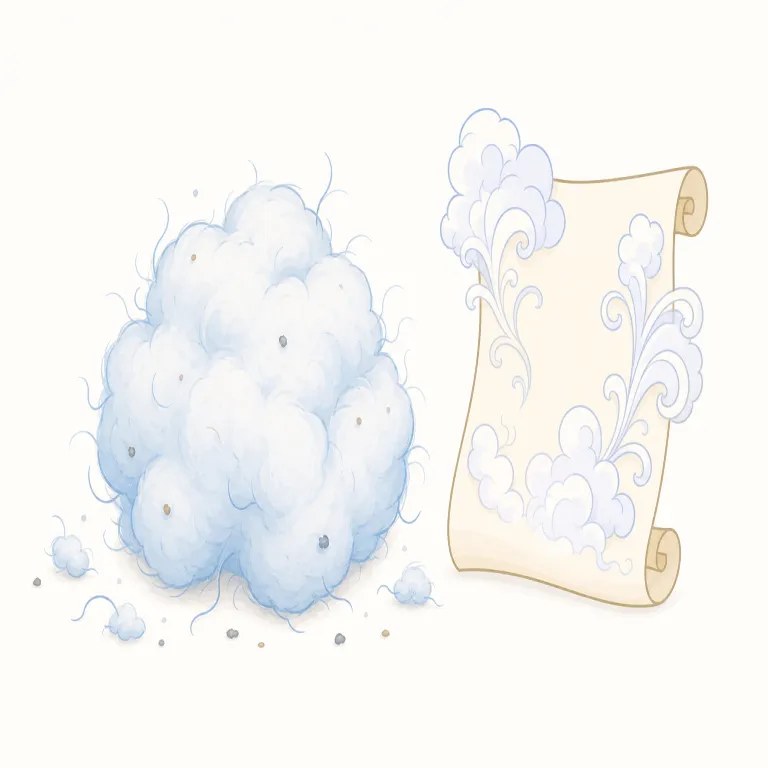 fluff（綿くず、（文章などの）中身のない飾り・名詞）の覚え方イラスト — まず fluffy（ふわふわした）を知っていると覚えやすい語です