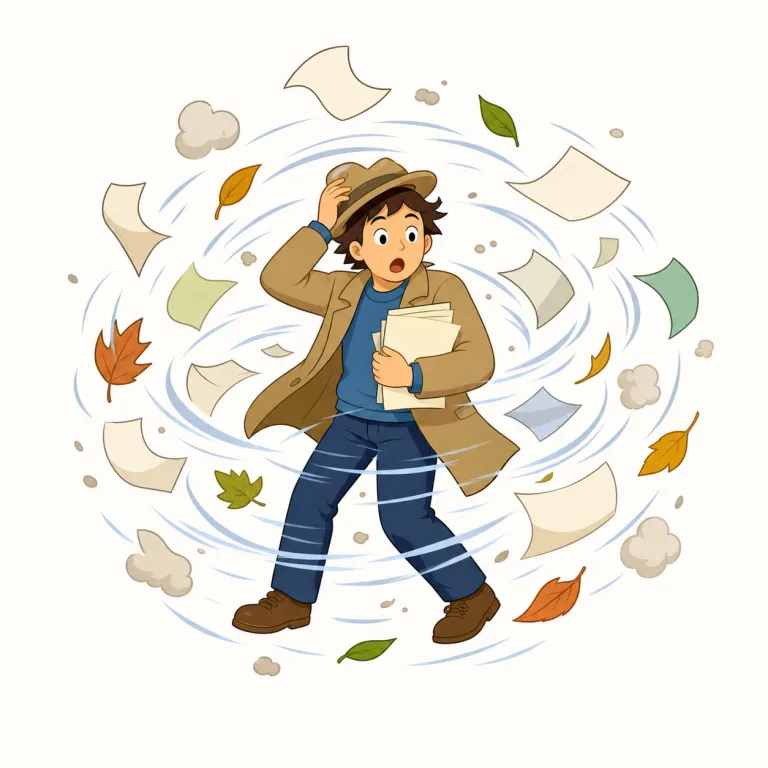 flurry（短時間の激しい動き・名詞）の覚え方イラスト — flurry は「一瞬ばたつく」場面と結びつけると覚えやすいです