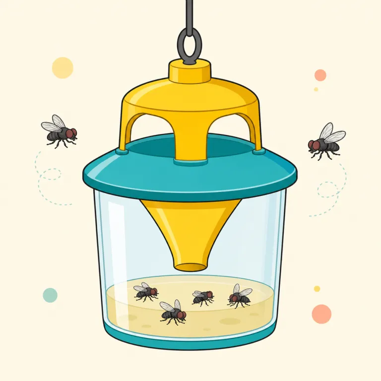 flytrap（ハエ取り器、ハエ取りわな・名詞）の覚え方イラスト — fly「ハエ」+ trap「わな」と分けて考えましょう