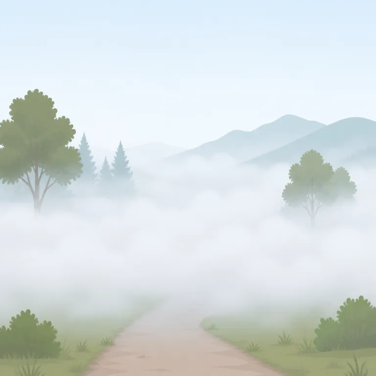 fog（霧・名詞）の覚え方イラスト — fog はまず名詞の「霧」を思い出し、「霧で前が見えない」状態をそのまま頭の中に移すと覚えやすいです