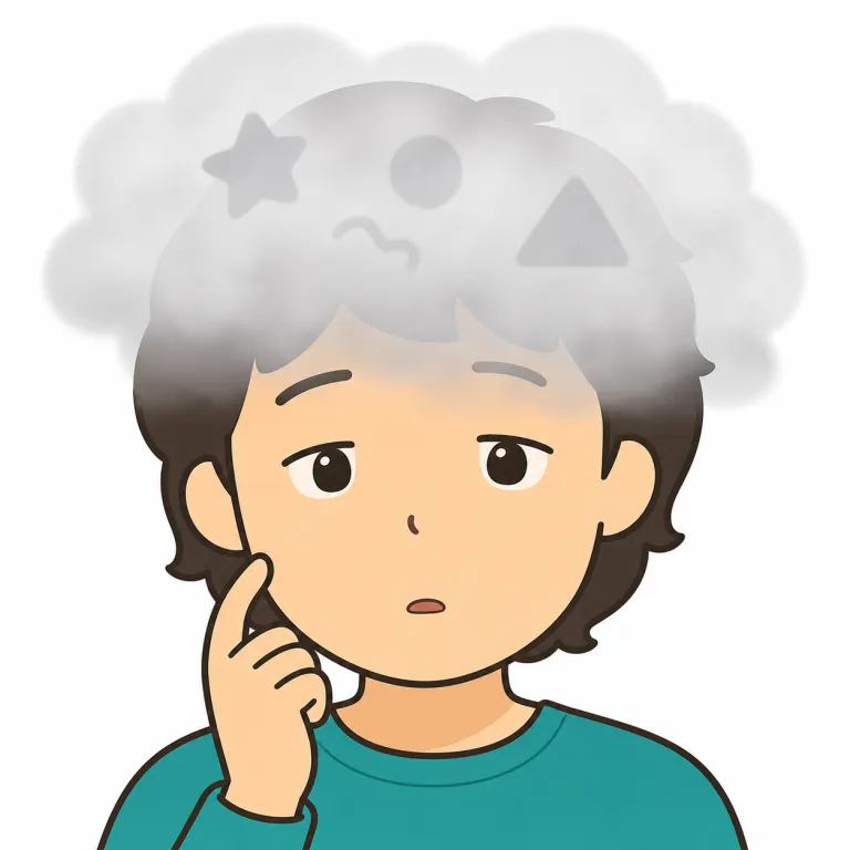 foggy（ぼんやりした・adjective）の覚え方イラスト